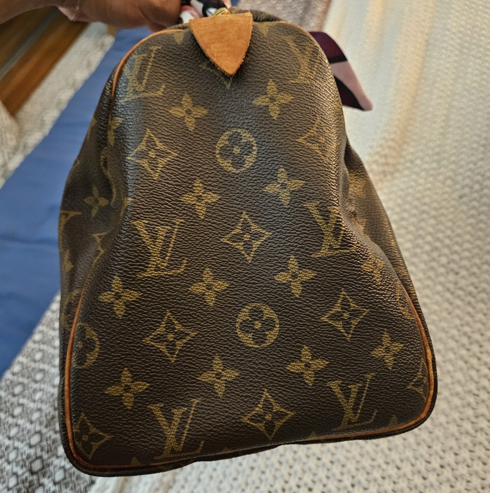 Louis Vuitton Brown Monogram Satchel with Pink Scarf Accent - Picture 4 of 11